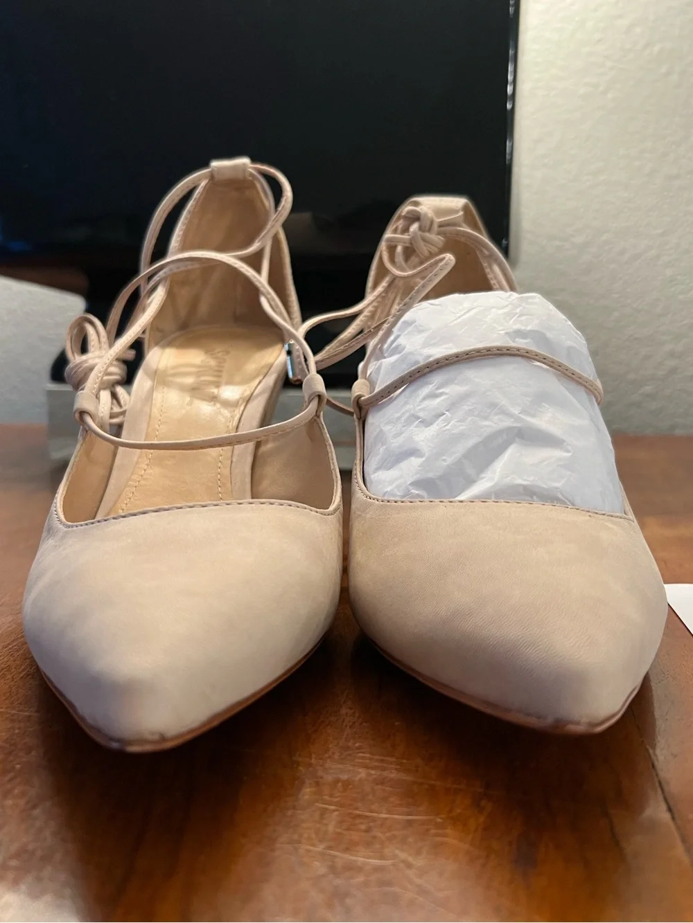 Schutz Nude Nubuck Leather Lace Up Wedge Heels Size 8 NIB